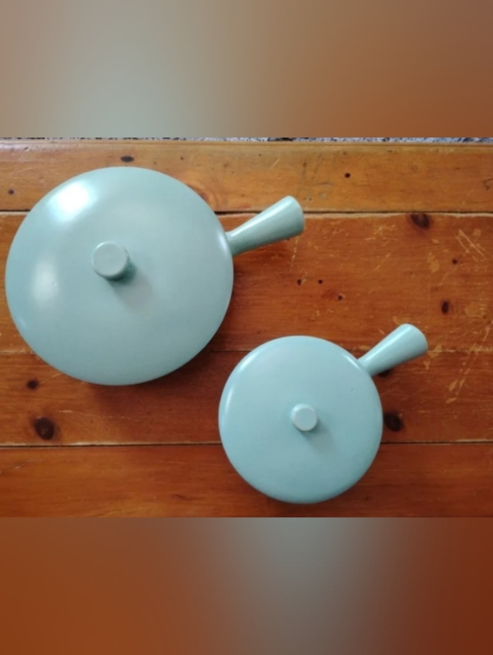 Vintage Set La Solana Pottery Sage Green Casserole Dish Pots with Lid and Handle - Picture 13 of 13